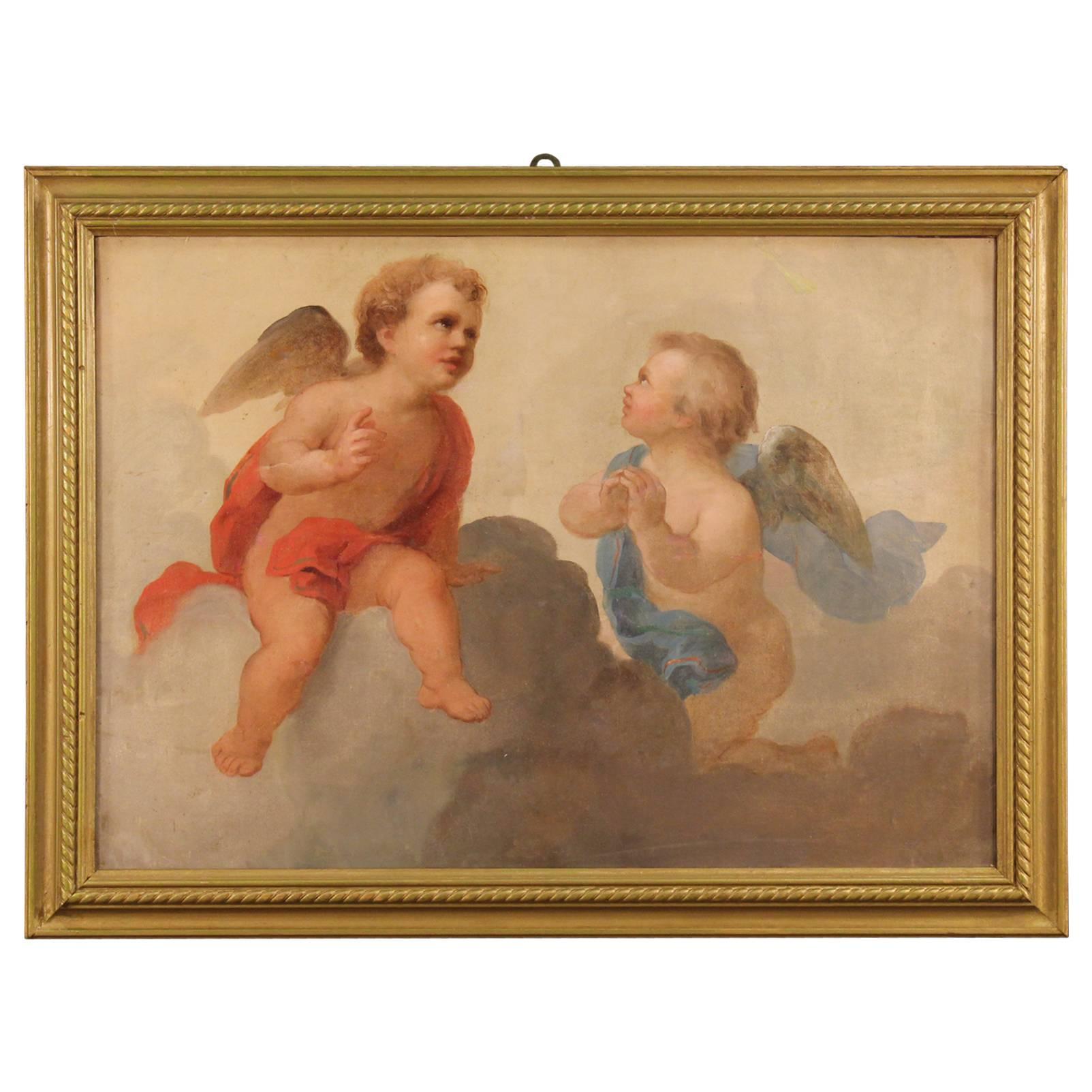 20th Century Italian Painting Depicting Pair of Little Angels