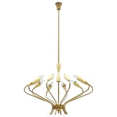 Ten-Arm Italian Brass Chandelier by Lumi Milano, 1950s 7