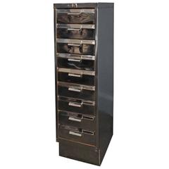Vintage Steel Filing Cabinet with Nine Deep Drawers, Stripped and Polished 1940s