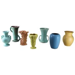 Vintage Collection of Seven Mid-Century Pottery Vases Various Makers