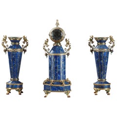 Clock with Vases in Lapis Lazuli and Silver, Vienna, 19th Century