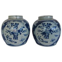 Chinese Blue and White Lidded Ginger Jars 2
