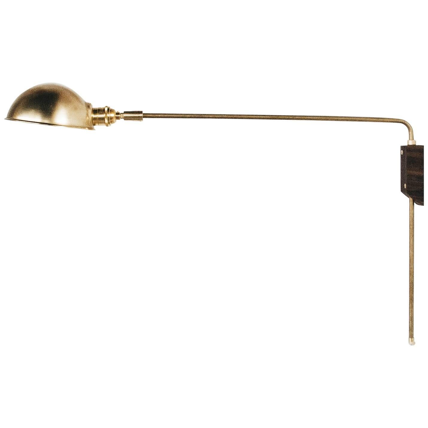 Atlas 90-Degree Wall Lamp in Darkened Brass and Oiled Walnut For Sale