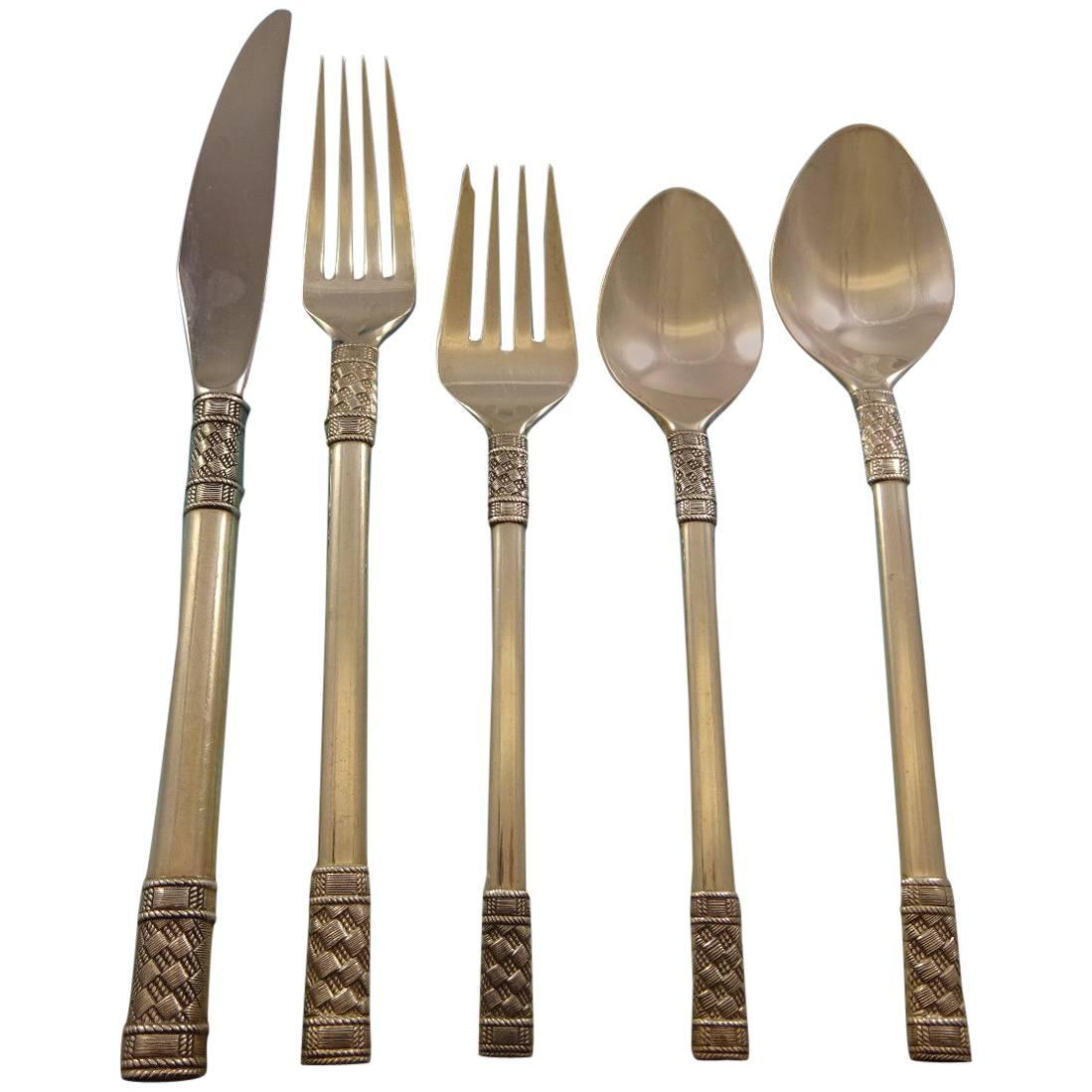 Aegean Weave Gold by Wallace Sterling Silver Flatware Set 6 Service 24