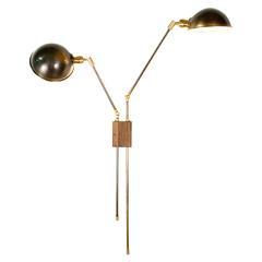 Atlas Double Wall Lamp Sconce in Brass and Walnut 3