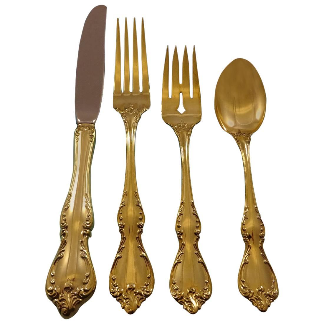 Debussy by Towle Sterling Silver Flatware Service for 12, Set in Vermeil Gold For Sale