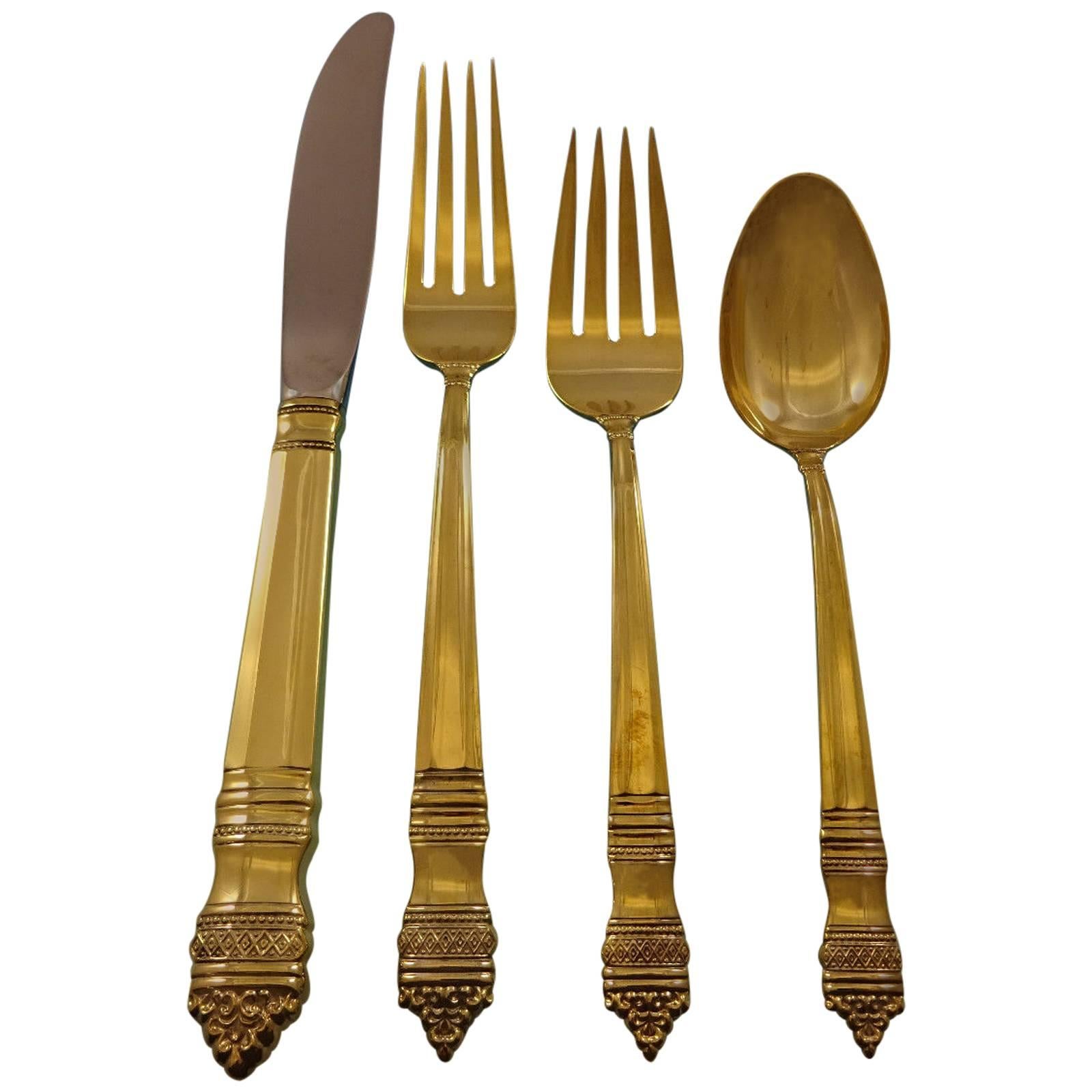 Danish Baroque by Towle Sterling Silver Flatware Service 12 Set Vermeil Gold For Sale