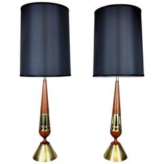 Pair of Tony Paul for Westwood Industries Brass and Walnut Table Lamps
