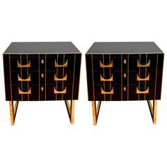 Pair of Black Mirror Commodes 12