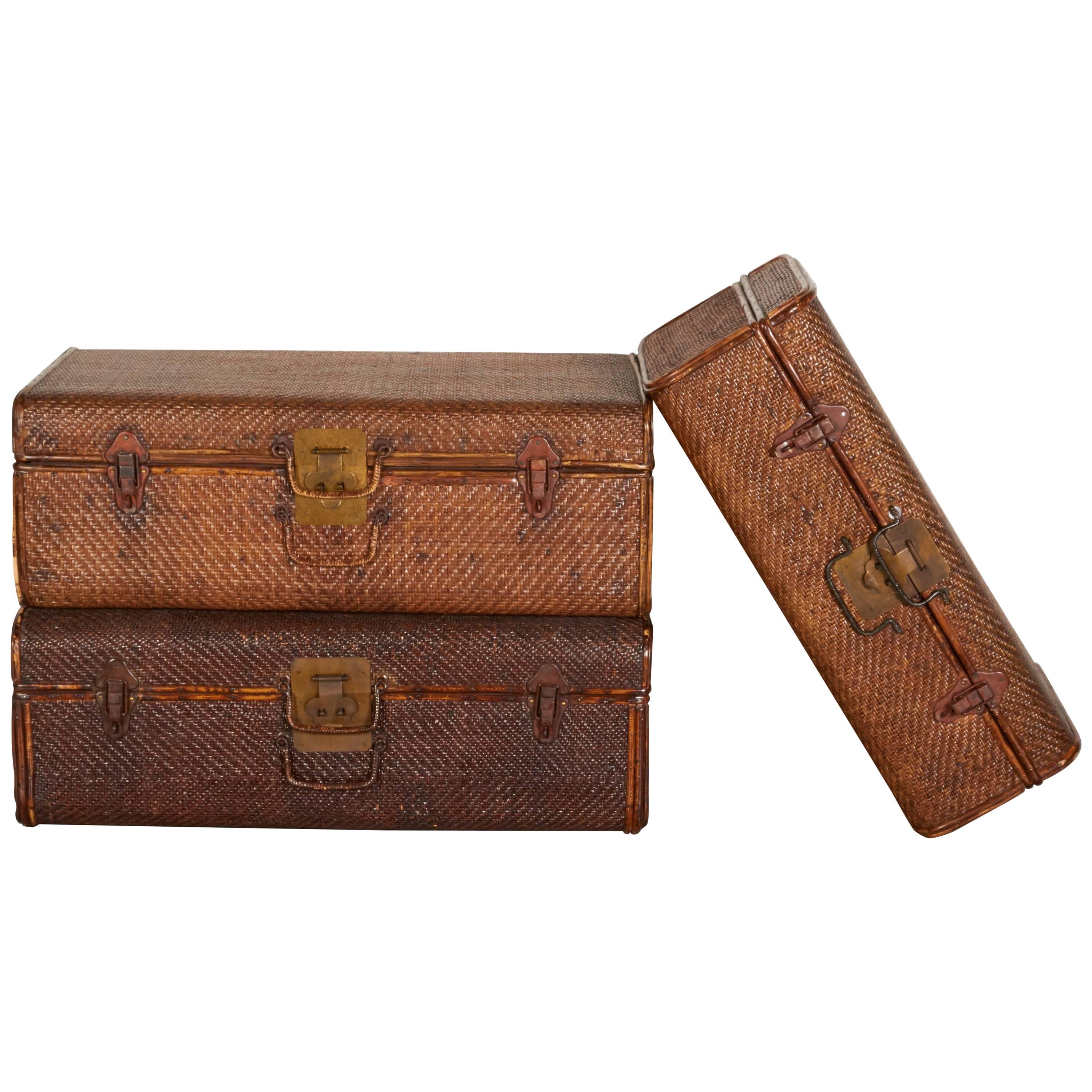 Collection of Handmade Rattan Suitcases with Perfectly Finished Wooden Interiors