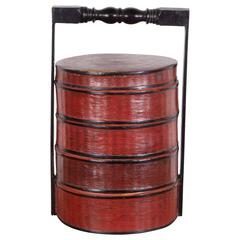Vintage Red and Black Burmese Lacquer Stacked Food Box 4