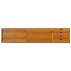 Wall-Mounted Sideboard with Leather Pulls, Germany, 1950s