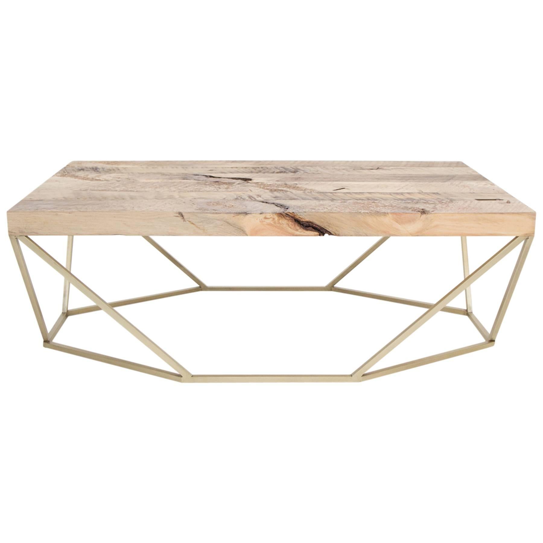 Dusk Coffee Table, Large in Salvaged Wood and Brushed Brass
