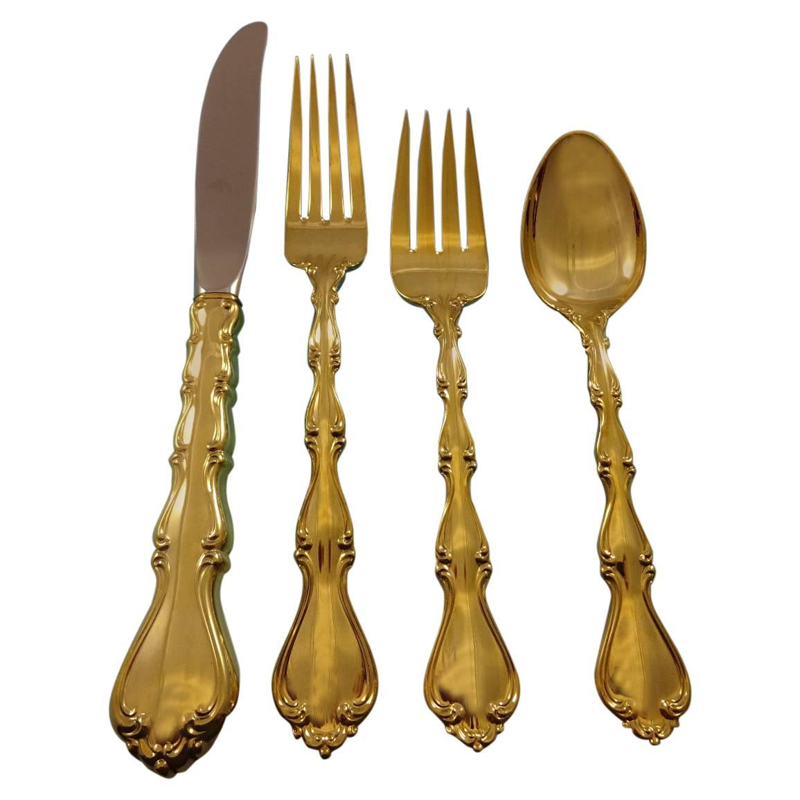 Country Manor by Towle Sterling Silver Flatware Service for 12, Set Vermeil Gold
