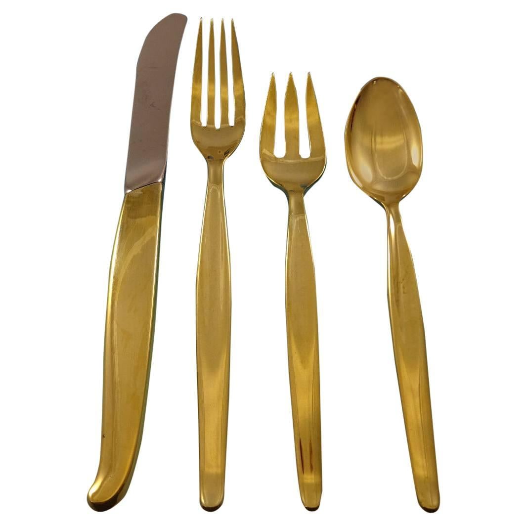 Contour by Towle Sterling Silver Flatware Service 12 Set Vermeil Gold 48 Pieces For Sale