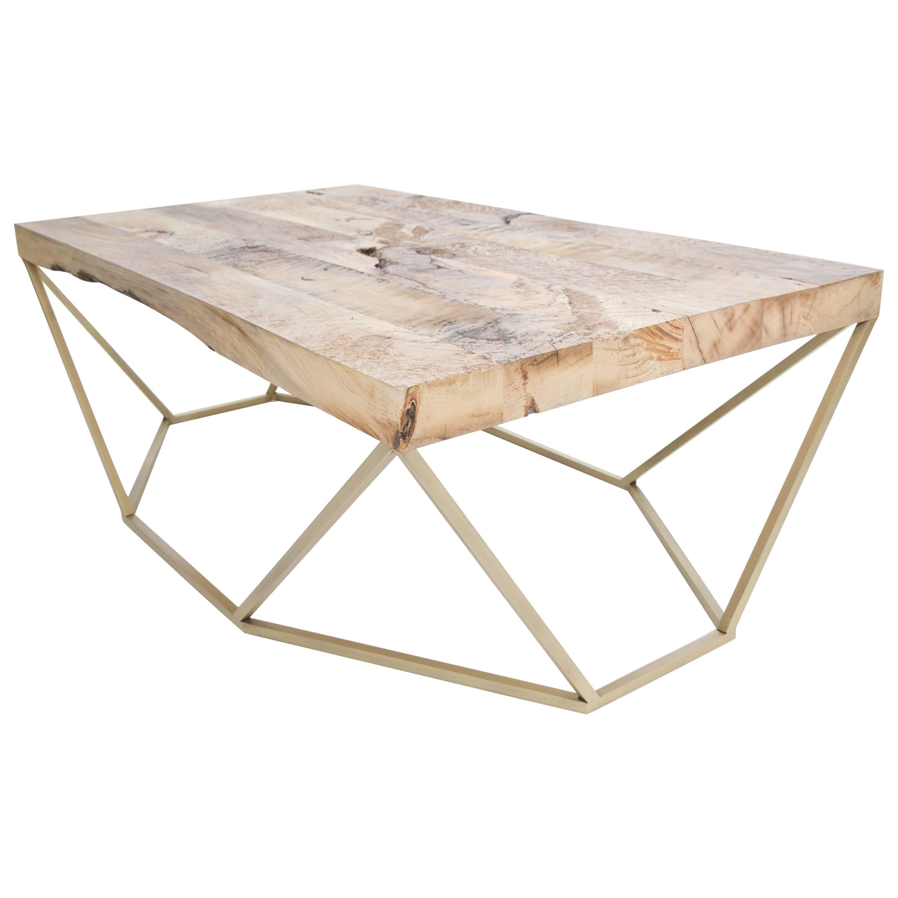 Dusk Coffee Table, Small in Salvaged Wood and Brushed Brass