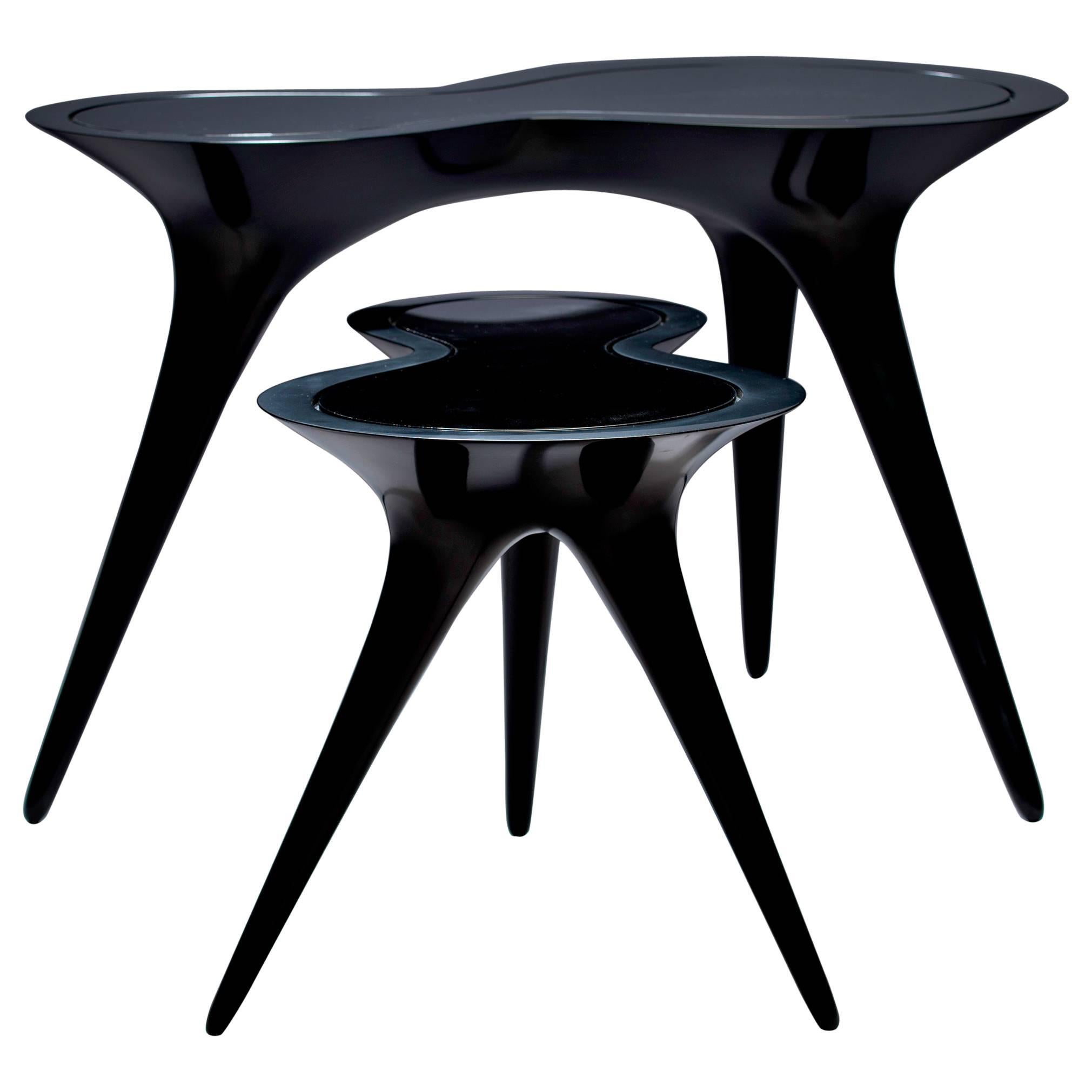 Black Ice Tables in Corian and Glass by Timothy Schreiber