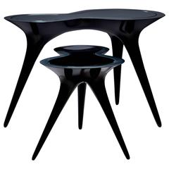 Contemporary Black Ice Tables in Corian and Glass 4
