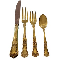 Butterkrug von Gorham Sterlingsilber-Besteck Service 12, Set, Gold Vermeil