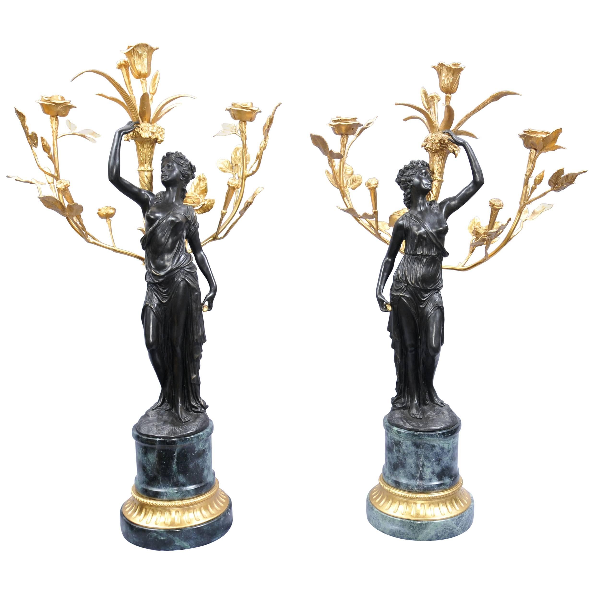 Pair of French Bronze Cherub Candelabras Signed Moreau For Sale