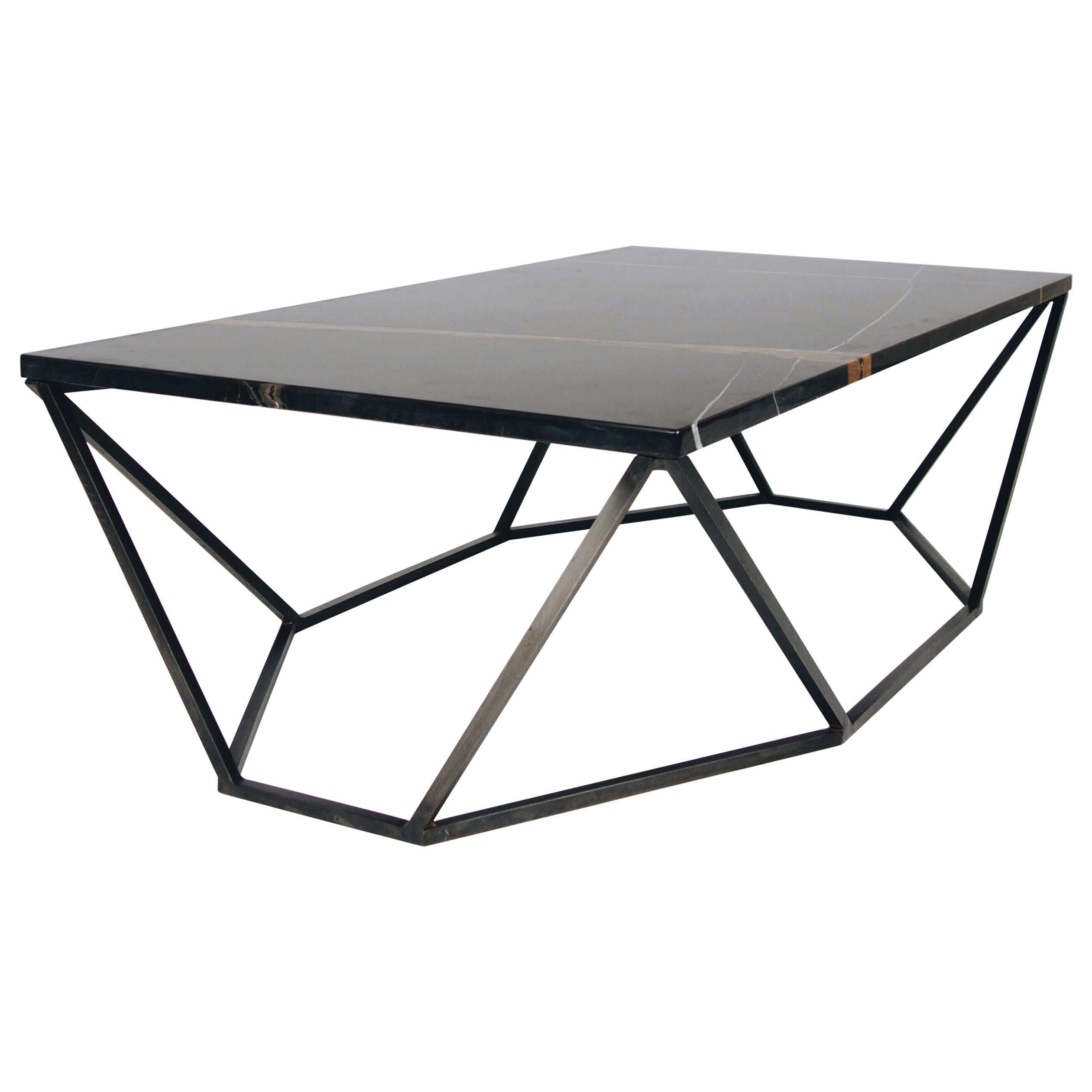 Dusk Coffee Table, Small in Polished Black Marble and Blackened Steel