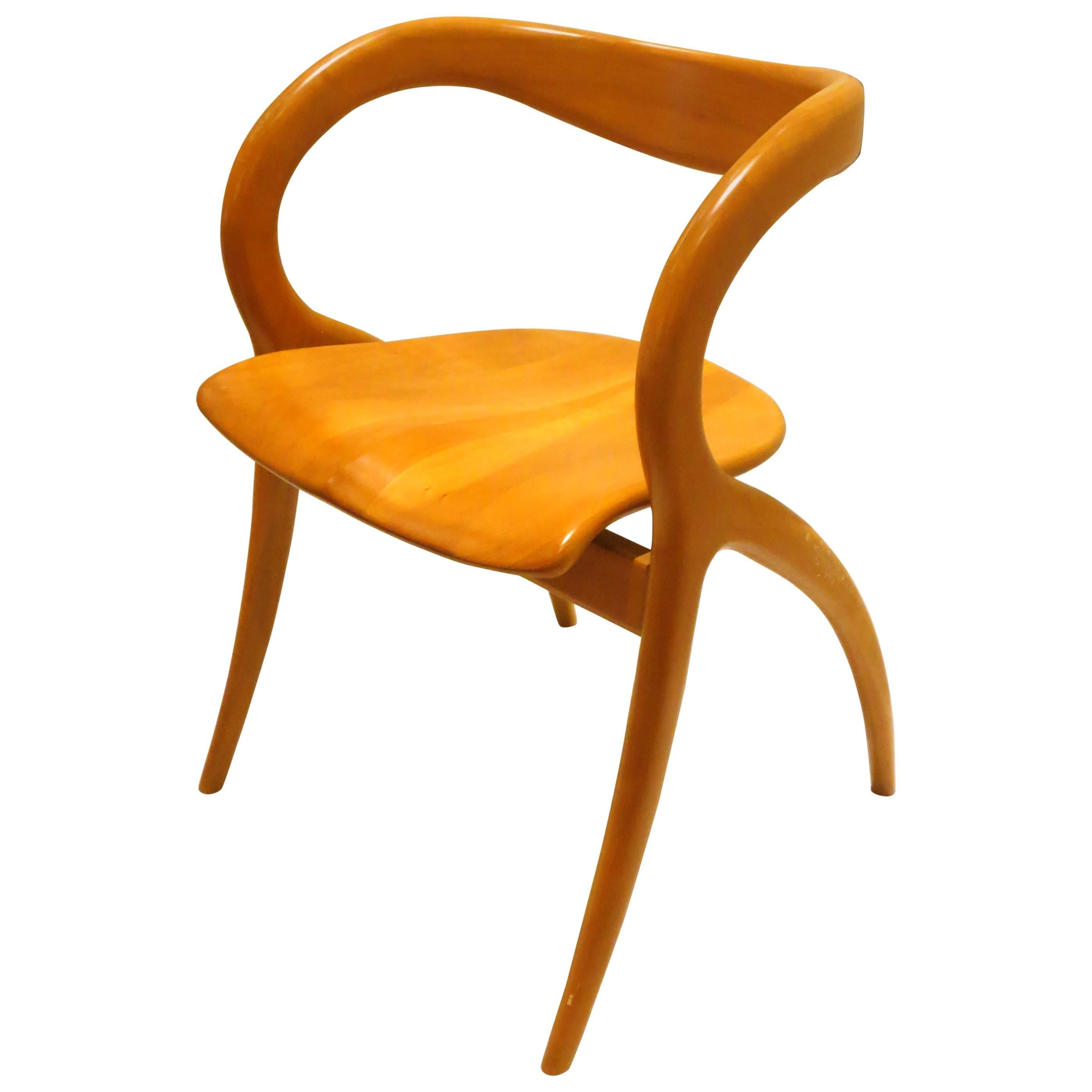 Striking Sculpted Organic Free-Form Cherrywood Italian Chair by a Sibau