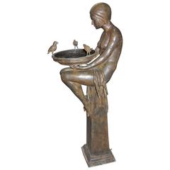 Bronze Art Deco Style Biba Girl Fountain Statue Figurine