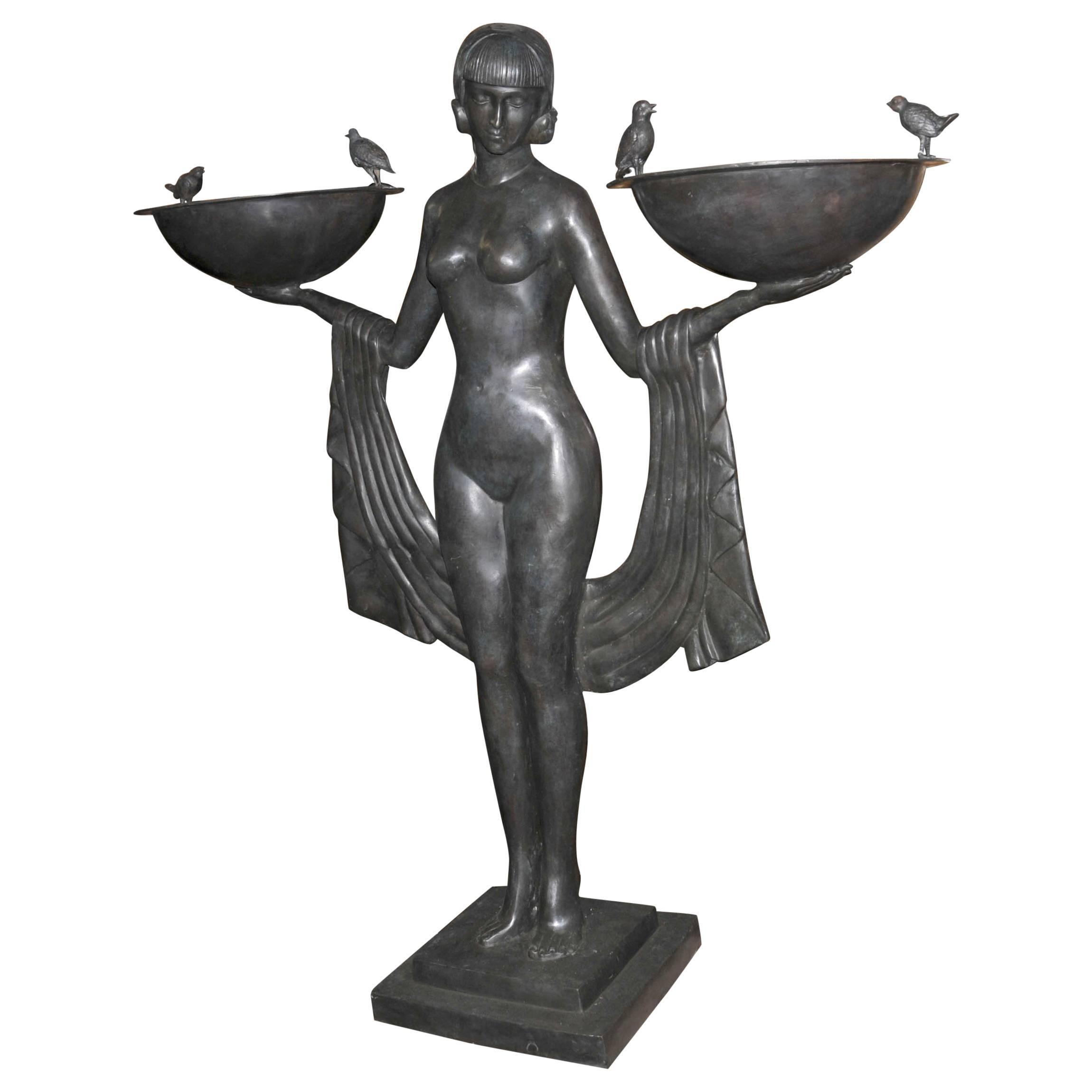 XL Art Deco Style Bronze Biba Girl Statue Odalisque Figurine For Sale