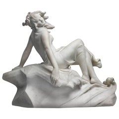 Italian White Marble Figure of a Sea Water Mermaid Nymph by Dante Zoi, 19th Cen