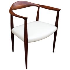 Mid-Century Modern Walnut and Leather Hans Wegner Style Armchair 1