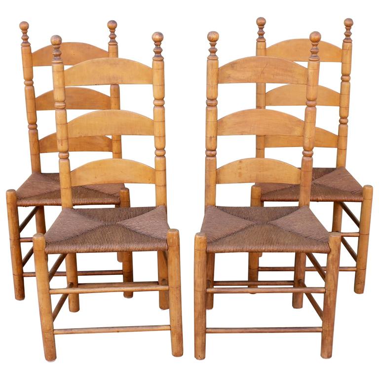 19th Century Original Old Surface Maple Ladderback Chairs For Sale at