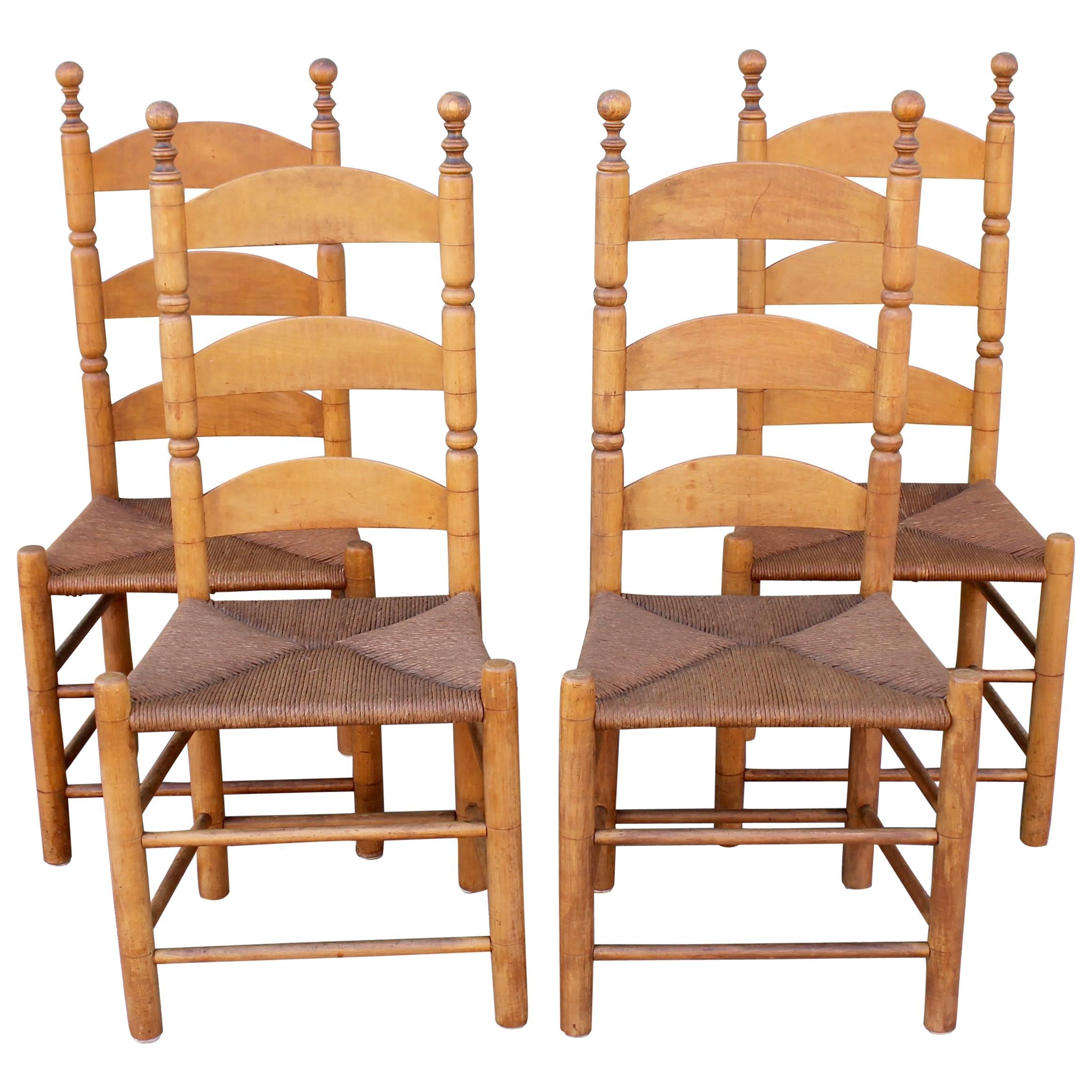 19th Century Original Old Surface Maple Ladderback Chairs