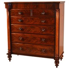 Antique 19th Century Flame Mahogany Chest with Columns