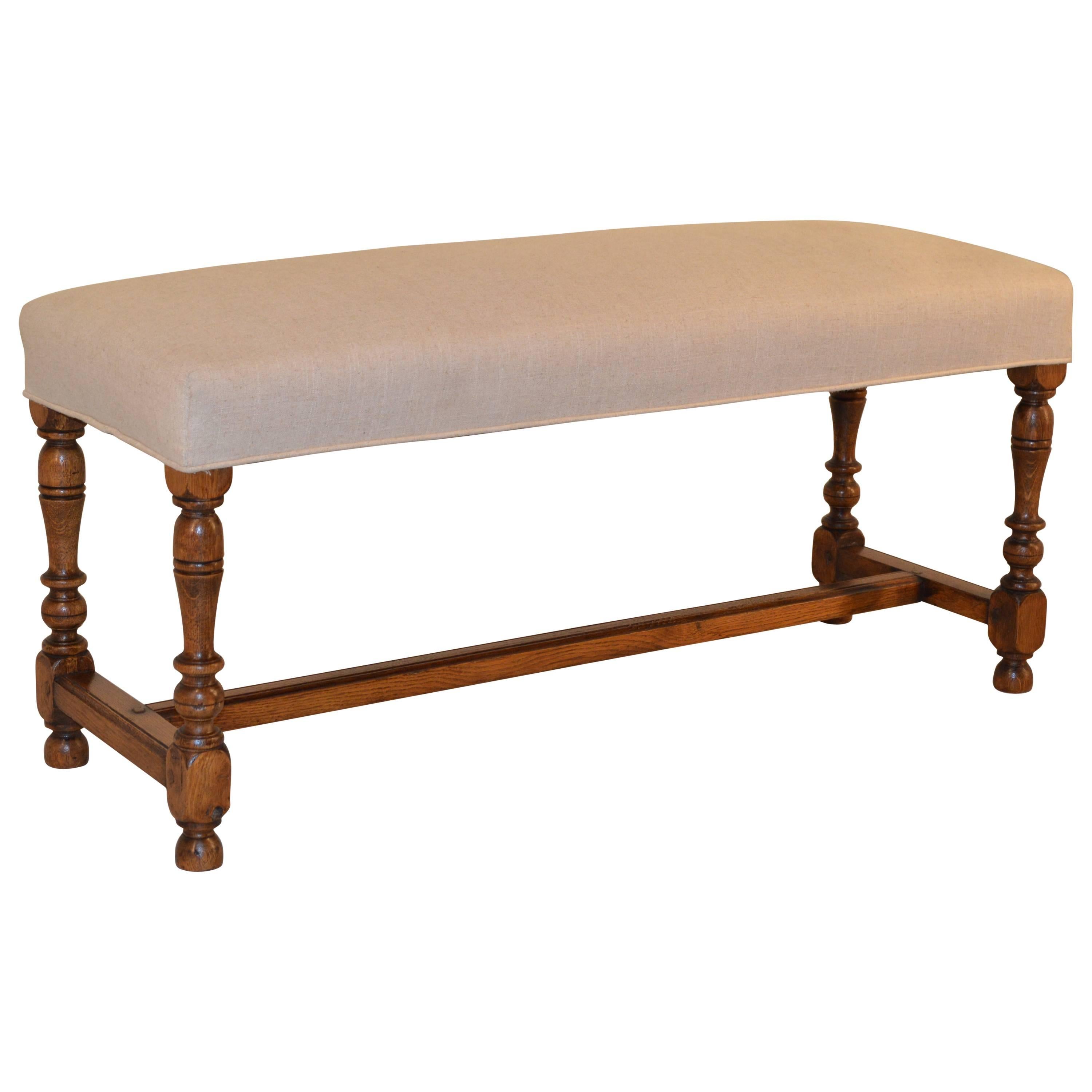19th Century French Turned Oak Bench