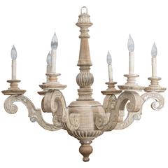 Parcel Silver-Gilt and Washed Pine Six-Arm Chandelier, Mid-20th Century