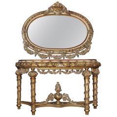 Louis XVI Style Painted Console Table and Mirror Set Rococo Furniture