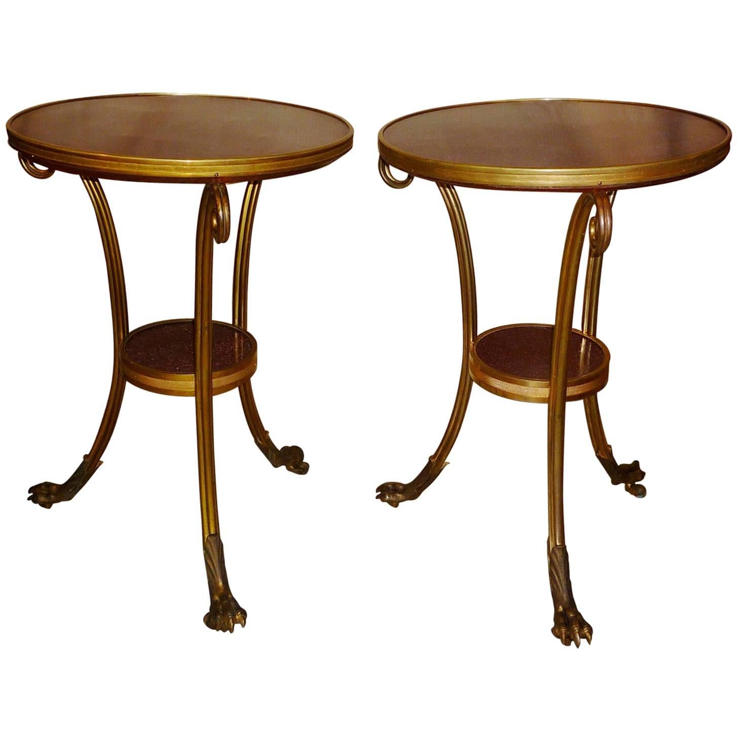 Pair of French Tripod Gueridons with Porphyry Tops, Model by Weisweiler, 1870