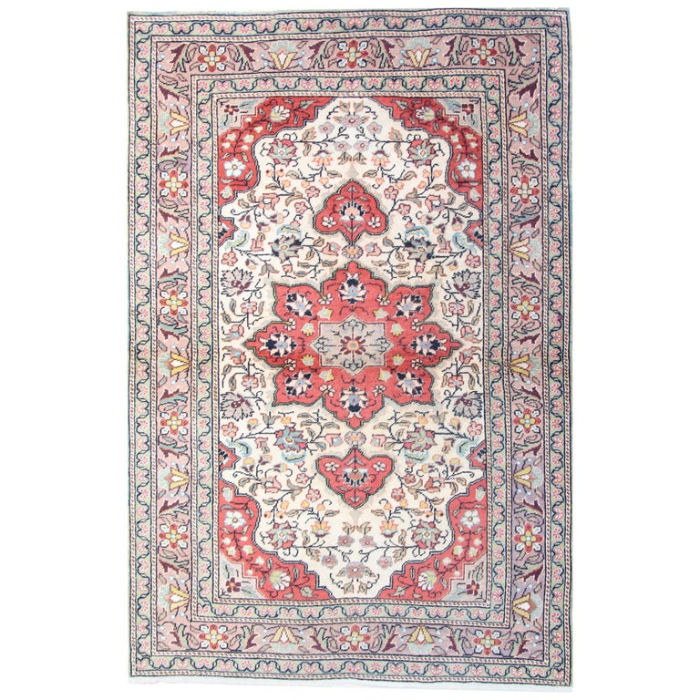Turkish Vintage Rug Cream With Traditional Persian Designs Turkish Vintage Rug Cream With Traditional Persian Designs For At 1stdibs