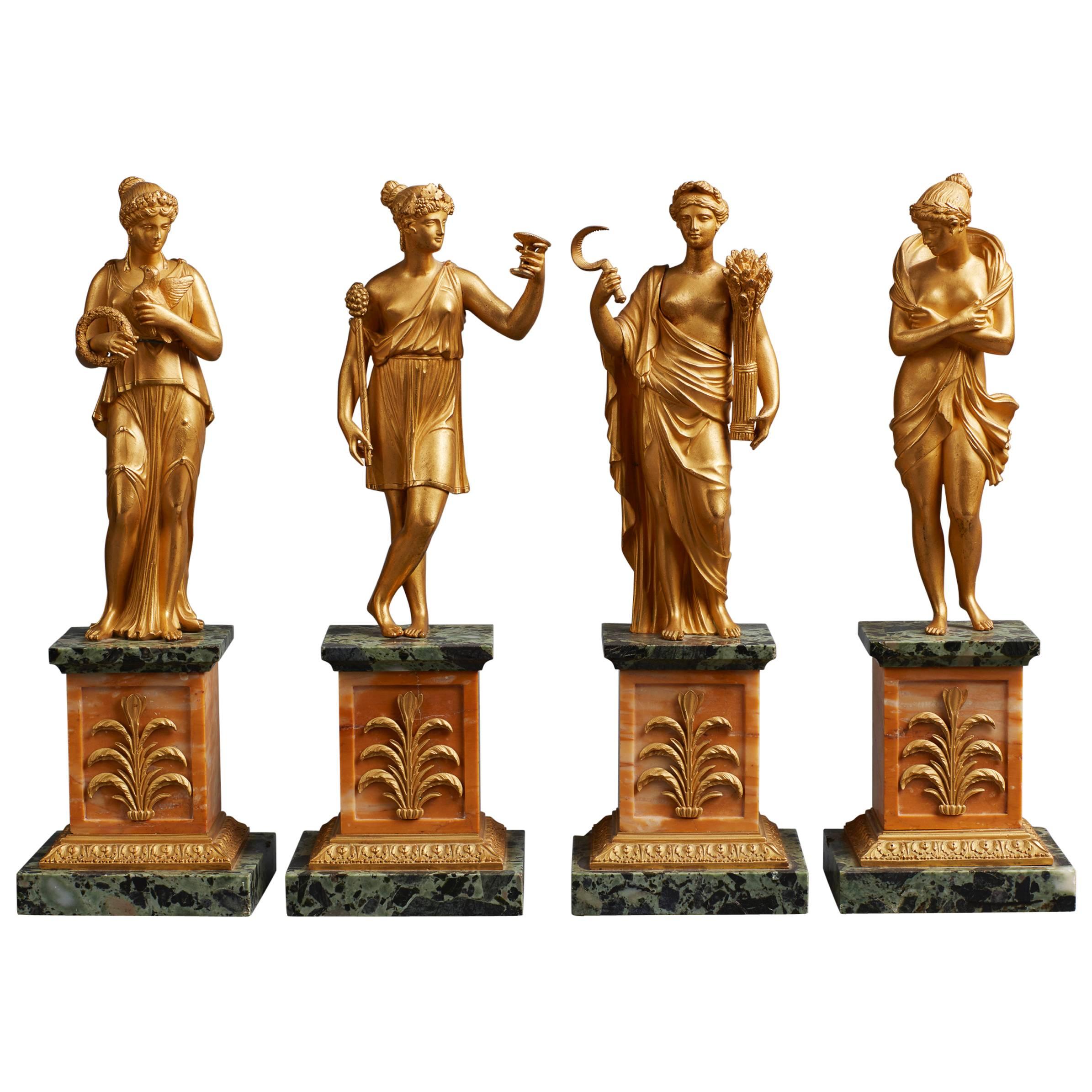 Important Russian Set of Early 19th Century Empire Bronze Goddesses four Seasons