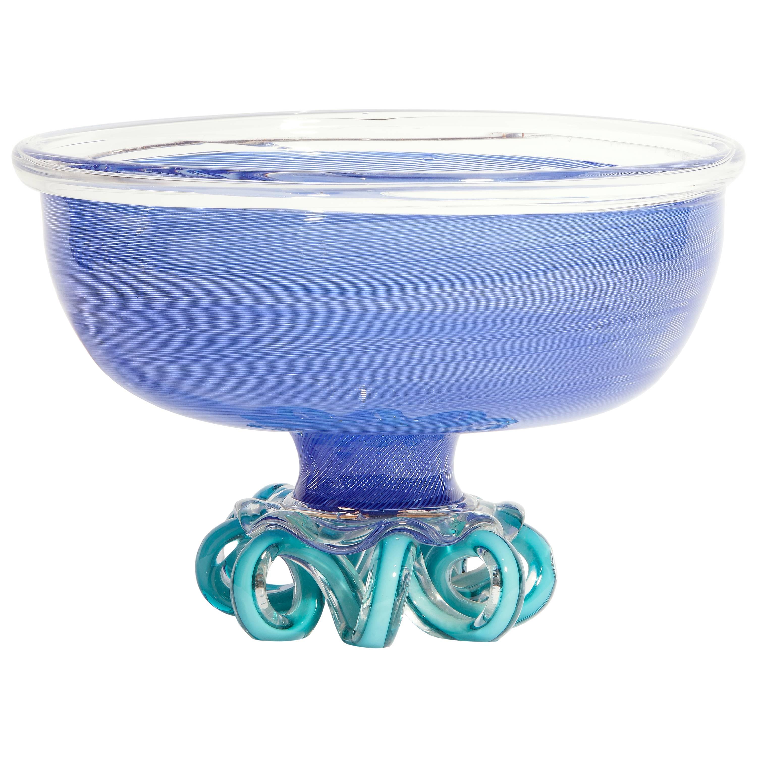 A.D. Copier and Lino Tagliapietra, One-off Blue Art Glass Bowl 'Tazza' For Sale