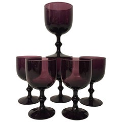 Vintage Set of Six Carlo Moretti Amethyst Glass Goblets
