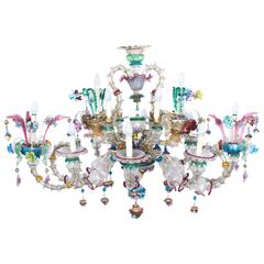 Antique Venetian Glass 14 Branch Murano Chandelier, circa 1850