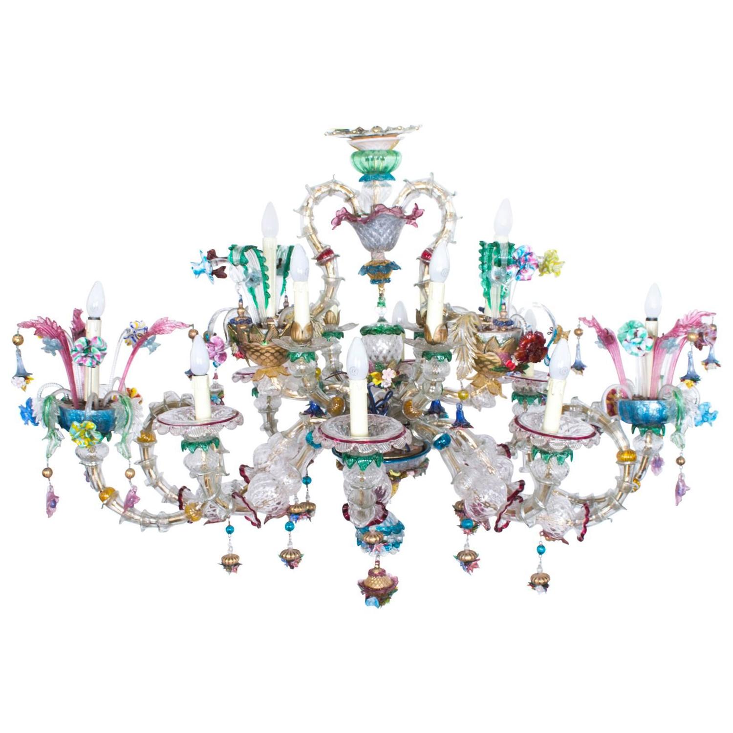 Antique Glass 14 Branch Murano Chandelier, circa 1850 For Sale