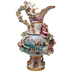 Antique MEISSEN HUGE EWER THE WATER FOUR ELEMENTS BY KAENDLER height 25.78 inches c.1860