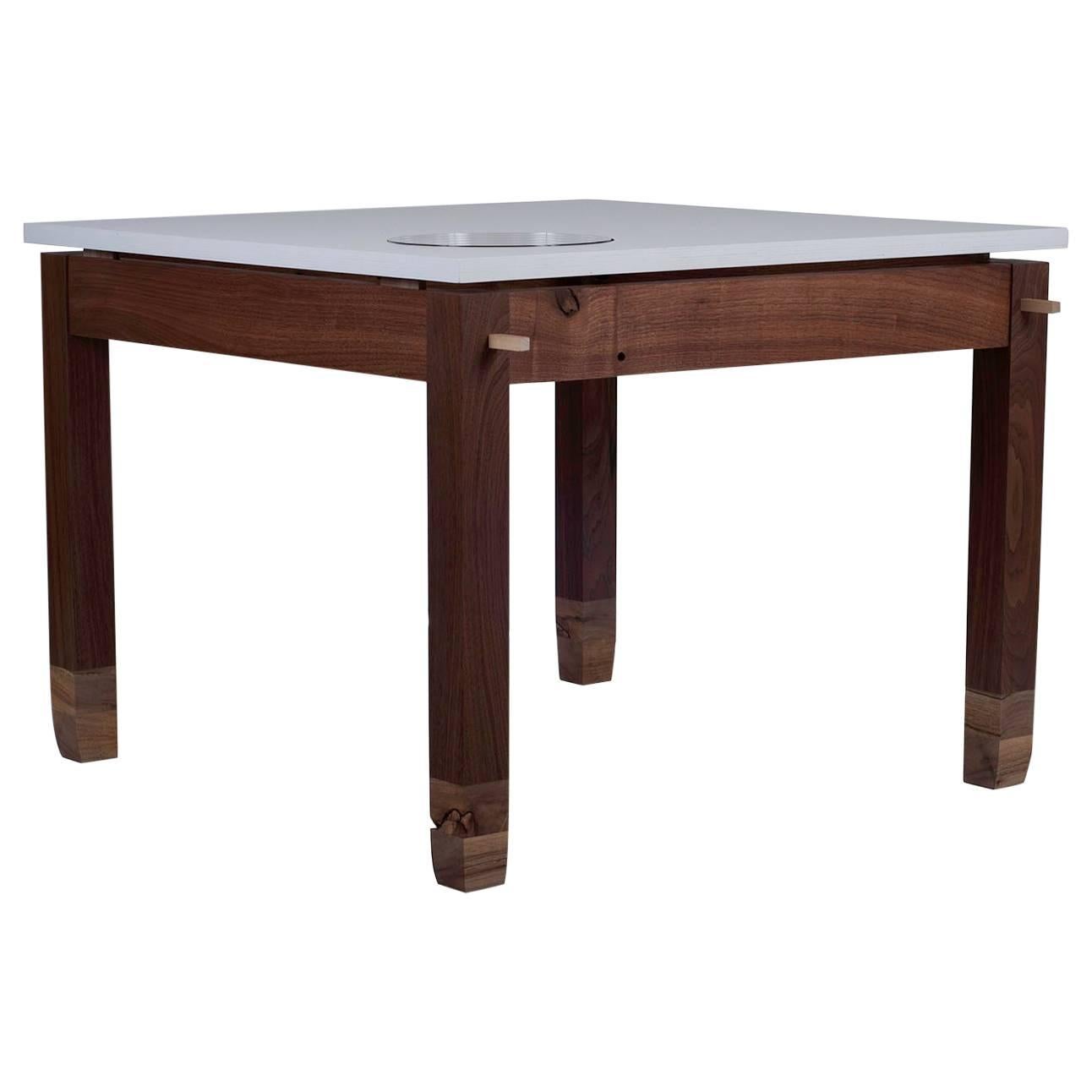 Contemporary White Multi-Ply and Walnut Tea Table Made in Brooklyn in Stock For Sale