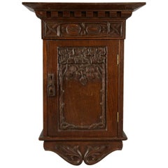 Antique Arts and Crafts Carved Oak Wall Cabinet