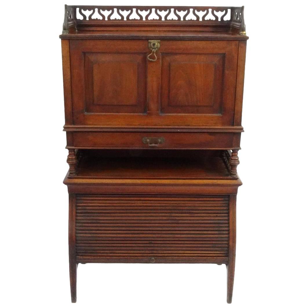 Aesthetic Movement Mahogany Secretaire Bookcase with Gilt Brass Mounts For Sale