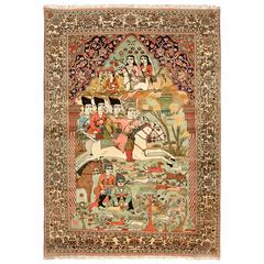 Late 19th-Early 20th Century Mohtashem Kashan Pictorial Rug