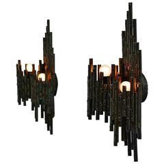 Marcello Fantoni Style Brutalist Wall Lamps, Italy, 1970