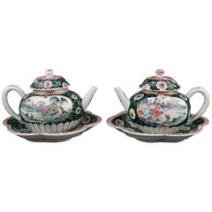 Antique Chinese Famille Rose Teapots, Covers and under Dishes, Qianlong, 1736-1795
